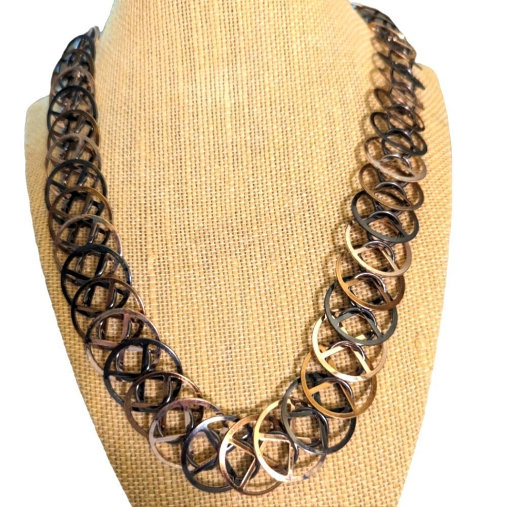 Vintage Tricolor metal circle bangle necklace